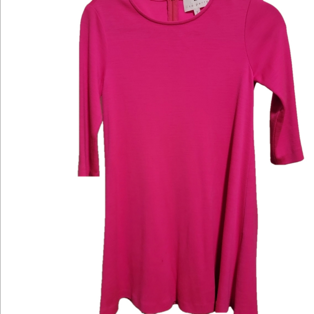 Lisa Perry Wool Hot Pink Shift Dress Size 2 USA Made